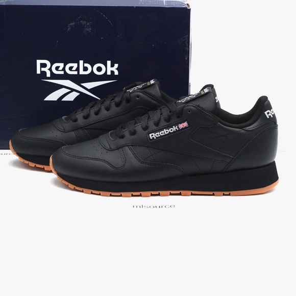 NEW Size 9.5 Men's Reebok Classic Leather Sneakers 100008493/GY0954 Black/Gum - Picture 1 of 8